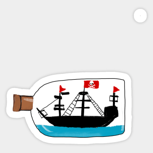 Kids Pirate Ship in a Bottle Drawing Sticker